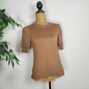 Ann Taylor LOFF Elegant Brown Women's Top Ribbed Sleeve Neck Size Medium Petite